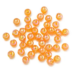 Bright orange plastic loose beads with shimmering AB rainbow coating for DIY jewelry making