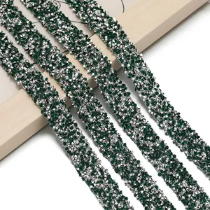 Self-adhesive green and silver rhinestone tape for DIY clothing and shoe decoration.