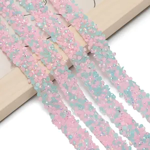 Pink and blue self-adhesive resin rhinestone trim tape for DIY clothes and bags