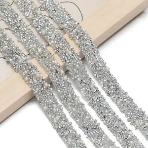 Sparkling silver self-adhesive rhinestone and pearl trim tape for DIY fashion crafts