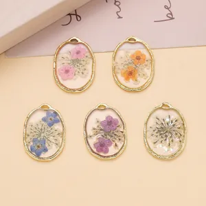 Alloy Transparent Resin Dried Flower Pendants Handmade DIY Necklace Earring Jewelry Making Accessories Materials Wholesale