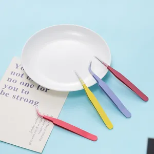 Set de pincettes courbées en acier inoxydable coloré pour bricolage et cils