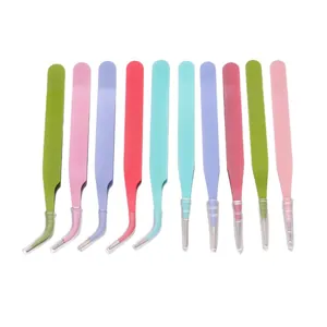 Lot de 10 pincettes colorées en acier inoxydable à pointes droites et courbes