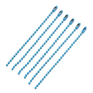 Light blue metal ball bead chains with connectors for DIY jewelry tags and keychains.