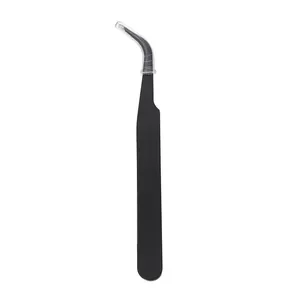 Pincette courbée en acier inoxydable noir avec capuchon de protection