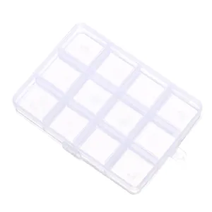 Transparent 12-compartment plastic storage box for jewelry and DIY craft supplies