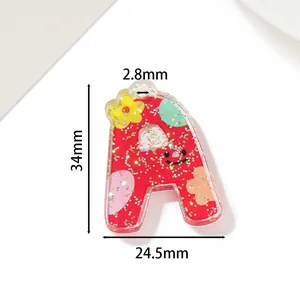 Roter Glitzer-Acryl-Buchstabe A Anhänger mit Maßen 34 mm x 24,5 mm für DIY-Schmuck