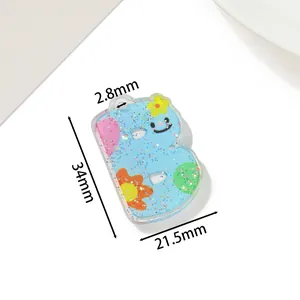 Acryl Buchstabe B Anhänger mit buntem Blumendruck und Glitzer für DIY Schmuck 34mm