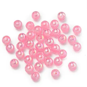 Shiny candy colored pink AB iridescent round plastic beads for DIY handmade jewelry crafts