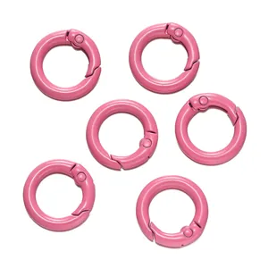 Sechs Stück rosa lackierte Legierungs-Federringe für DIY-Taschen und Telefonketten