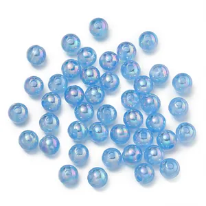 Light blue round plastic AB coated candy beads for DIY jewelry and phone chain making.