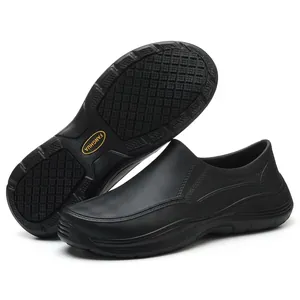 Professional non-slip waterproof black chef work shoes with durable oil-resistant grip sole