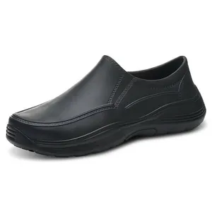 Professional non-slip waterproof black chef work shoes with a comfortable slip-on design for men