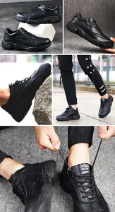Primer plano de zapatos de seguridad de cuero negro con punta de acero y suela