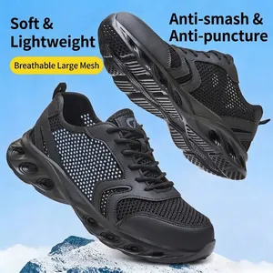 Men Steel Toe Safety Shoes Puncture Proof Lightweight Breathable Flying Weave Mesh Work Boots Industrial Protective Footwear