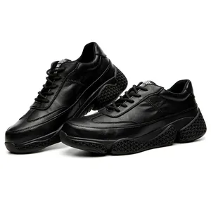 Zapatos de seguridad hombre en cuero negro con punta de acero y suela resistente