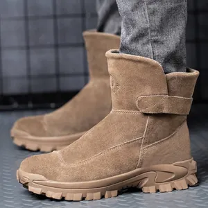Zapatos de Seguridad de Invierno para Hombre Punta de Acero Antiperforación Caña Alta Cuero Gamuzado Lana Cálido Botas de Trabajo