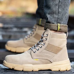 Botas de seguridad de invierno con forro de lana y punta de acero antiperforación