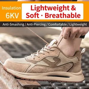 Herren Sicherheitsschuhe Stahlkappe Arbeitsschuhe 6KV Isolierung Durchstichfest Atmungsaktiv Wildleder Mesh Schutzschuhe