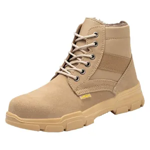 Botas de seguridad de invierno altas con forro de lana cálida y punta de acero