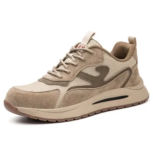 Leichte atmungsaktive Sicherheitsschuhe in Khaki mit Stahlkappe und durchtrittsicherer Sohle