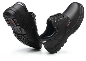 Durable black safety shoes with anti-piercing sole and reinforced toe for work