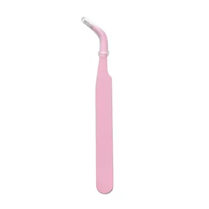 Pince à épiler courbée en acier inoxydable rose avec capuchon pour cils DIY et scrapbooking