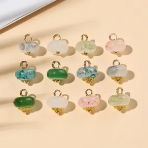 Perle d'imitazione giada stile vintage con tappi a fiore dorati per gioielli fai da te