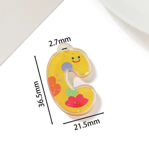 Bunter bedruckter Acryl Buchstabe C Anhänger mit detaillierten Größenangaben für DIY
