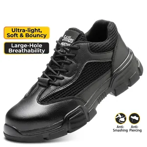 Zapatos de seguridad negros transpirables con puntera de acero y antipinchazos