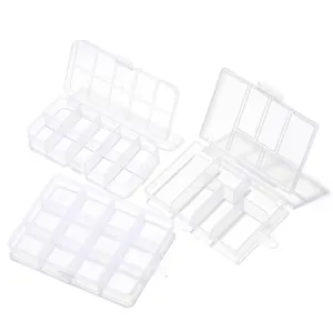 Detail view of clear plastic compartment storage box for jewelry and accessory organizing
