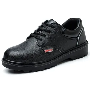 Men's 10KV insulated black cowhide safety work shoes with breathable leather design