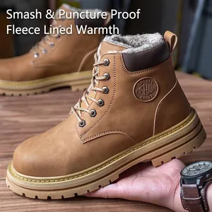Ανδρικά Παπούτσια Ασφαλείας High Top Προστασία από Σύνθλιψη και Διάτρηση Μπότες Εργασίας Δέρμα Μικροϊνών Χειμερινή Επένδυση