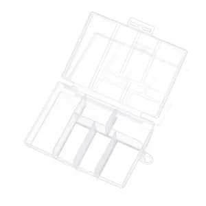 Open view of transparent plastic storage box with 6 compartments for DIY jewelry organizing