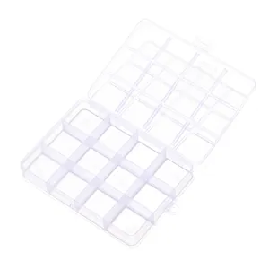 Detailed view of a 12-compartment transparent plastic jewelry storage box