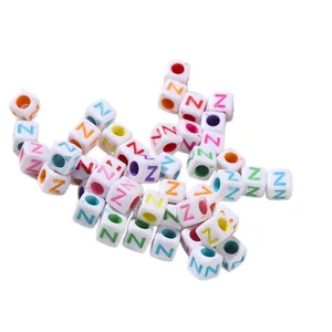 6mm white acrylic square beads with colorful letter Z print for DIY jewelry making