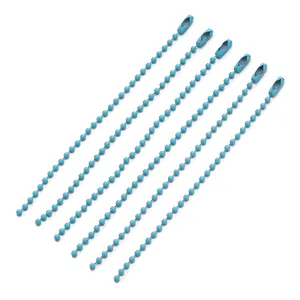 Seven light blue metal ball bead chains with connectors for DIY crafts and jewelry making