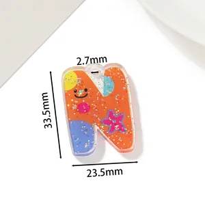 Bunter Acryl-Buchstabe N Anhänger mit Glitzer und Cartoon-Design für die DIY-Schmuckherstellung