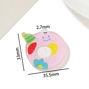 Rosa Acryl-Donut-Anhänger mit Glitzer und Smiley für DIY-Schmuck Schlüsselanhänger