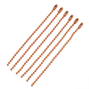 Set of seven orange metal bead chains with connectors for DIY jewelry and tags