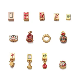 Gold enamel Mahjong and lucky Chinese symbol charms for DIY necklace bracelet making
