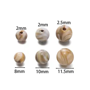 Detailed view of two-tone acrylic beads showing 8mm to 11.5mm diameters and hole sizes