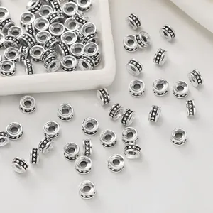 Vintage Zinc Alloy Spacer Beads Antique Silver Tibetan Style Loose Beads Flat Rondelle Beads For DIY Jewelry Making Accessories