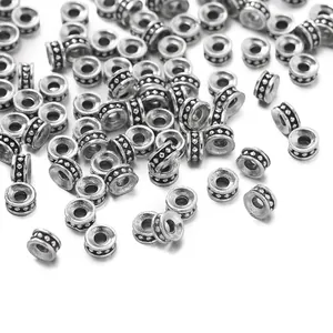 Tibetan silver style wheel spacers for DIY jewelry making, antique finish zinc alloy beads