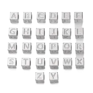 Perline a Cubo con Lettere in Acciaio Inossidabile 7mm Placcato Oro Argento Perline Distanziatrici per Creazione Gioielli DIY
