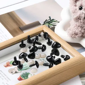 Nez de Sécurité Triangulaire à Tige Filetée en Acrylique pour Poupée en Peluche DIY Yeux Noirs Brillants avec Rondelles Accessoires de Bricolage