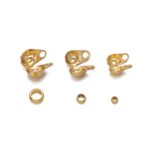 Gold stainless steel fold-over crimp bead covers and beads set for DIY jewelry making
