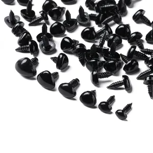 Nez de sécurité en acrylique noir avec tige filetée pour poupées et artisanat DIY