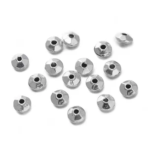 Faceted silver zinc alloy wheel spacer beads for handmade DIY jewelry crafting and beading