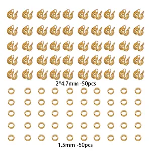 50 sets of golden stainless steel crimp covers with 1.5mm beads for DIY jewelry making